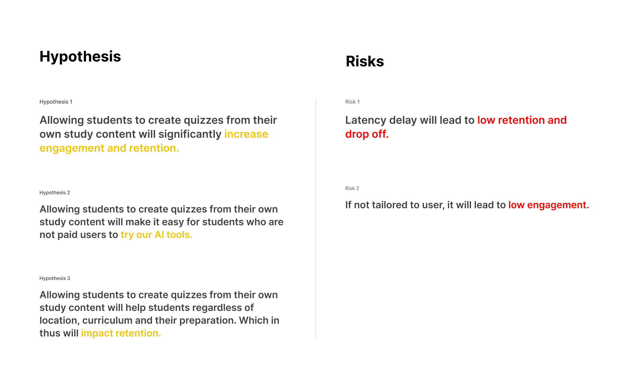 Hypothesis and Risks framework