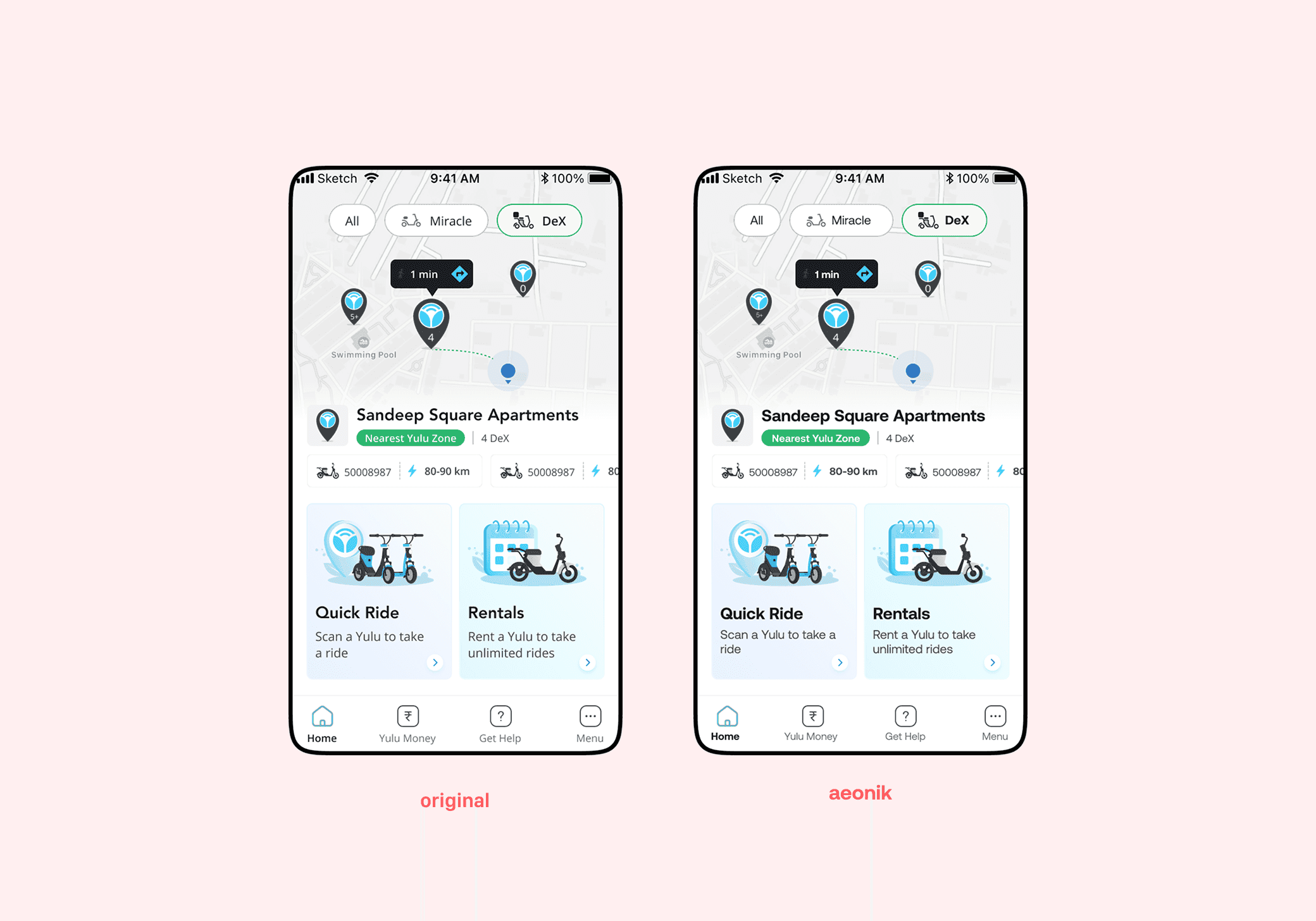 Aeonik — original vs Aeonik side-by-side app mockup