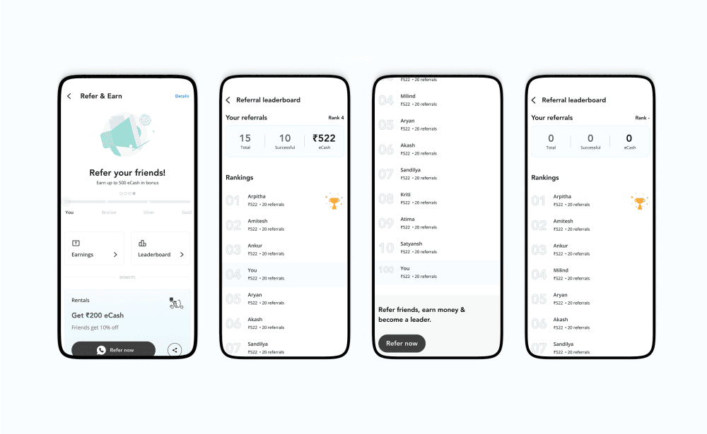 Referral leaderboard — rankings, stats and competitive element