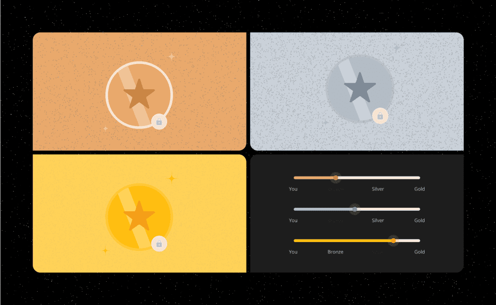 Tier badge designs and progress bar variations