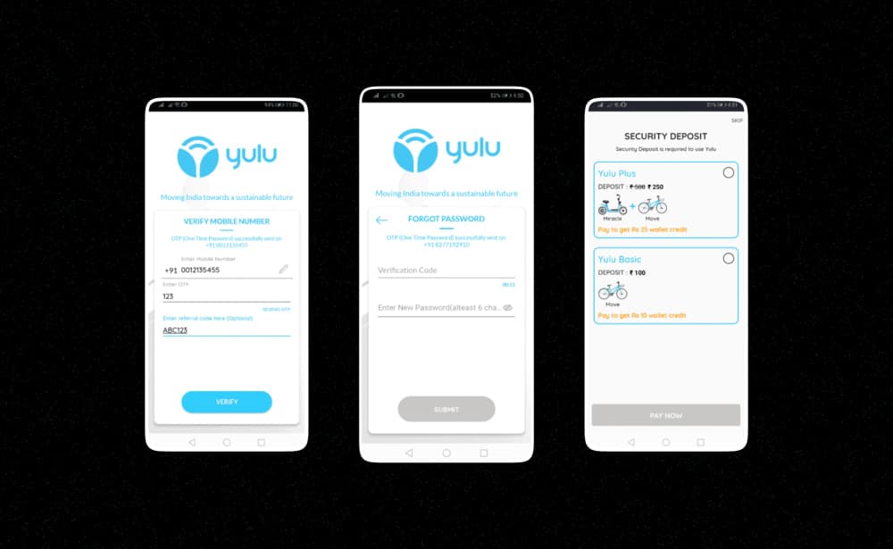 First version signup flow — Verify Mobile Number, Forgot Password, Security Deposit